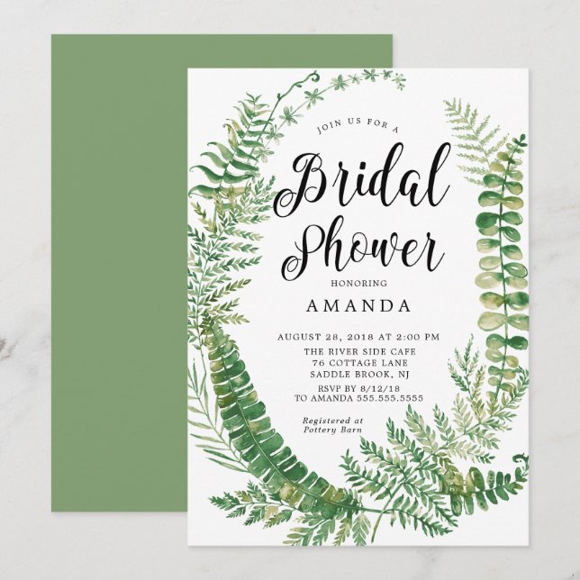Botanische Fern Bridal Dusche Einladung (Vorne/Hinten)