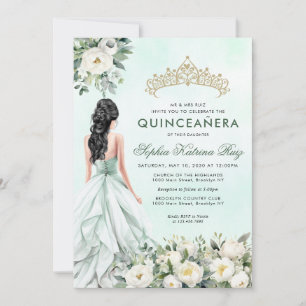 Botanische Flora Emerald Gold Prinzessin Quinceañe Einladung