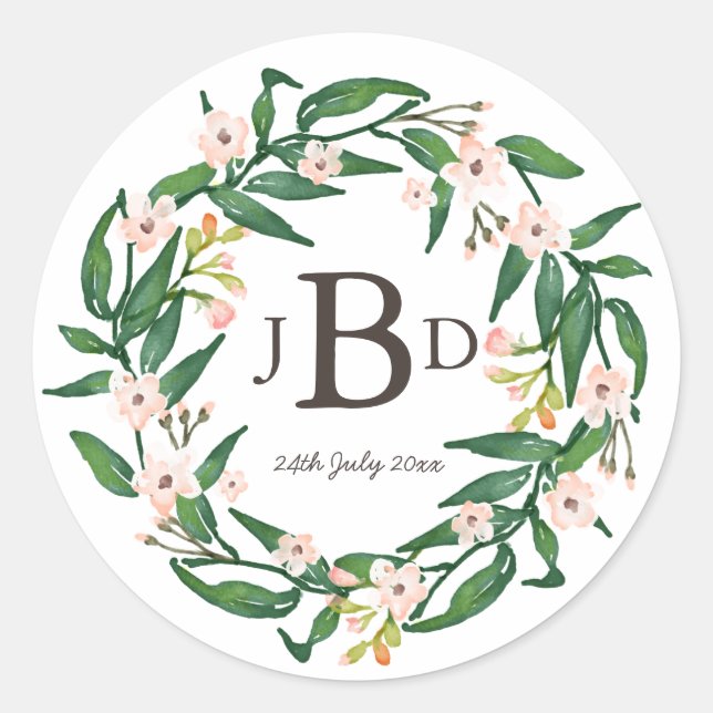 Botanische Floral Monogramm-Aufkleber Runder Aufkleber (Vorderseite)