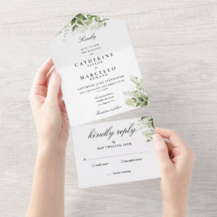 Botanische Florale Grünpflanzen Hochzeit All In One Einladung