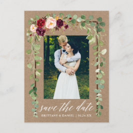 Botanische florale Kalligrafie Save the Date Kraft Ankündigungspostkarte
