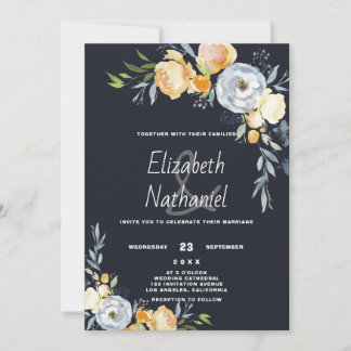 Botanische Florale Orange Grau Weiße Landhochzeit  Einladung