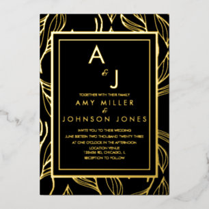 Botanische Foliage Gold Black Wedding gepresst Folieneinladung