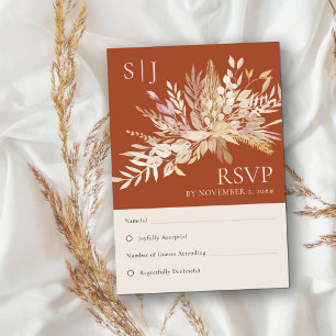 Botanische Foliage Terracotta Monogram Wedding RSVP Karte