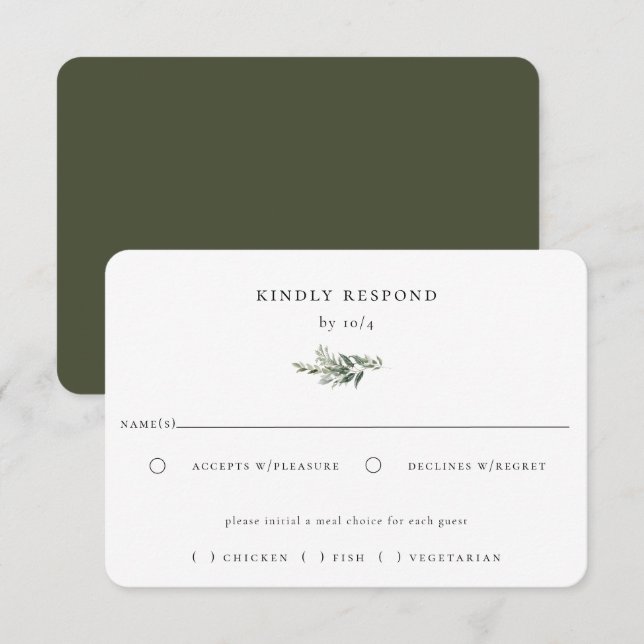 Botanische Foliage Wedding Meal Choice RSVP Karte (Vorne/Hinten)