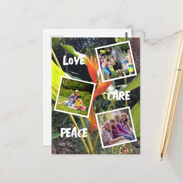 Botanische FotoCollage Postkarte (Vorderseite/Rückseite Beispiel)