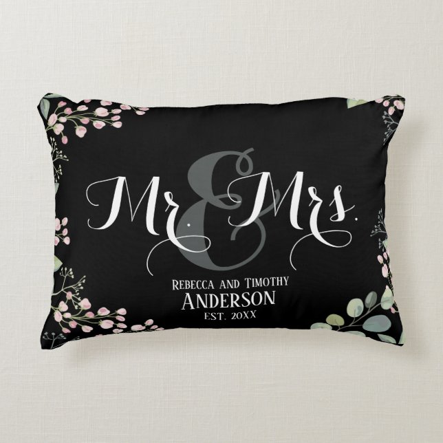 Botanische Frau Personalisiert Black Wedding Dekokissen (Vorderseite)