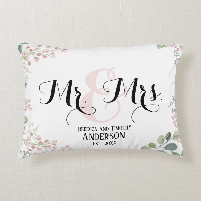Botanische Frau Personalisiert Wedding Newly Wed Dekokissen (Vorderseite)