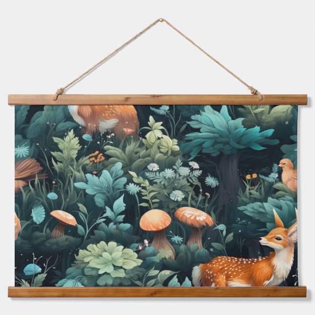 Botanische Freunde des Twilight Forest Wandteppich Mit Holzrahmen (Vorne)