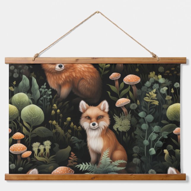 Botanische Freunde des Twilight Forest Wandteppich Mit Holzrahmen (Vorne)