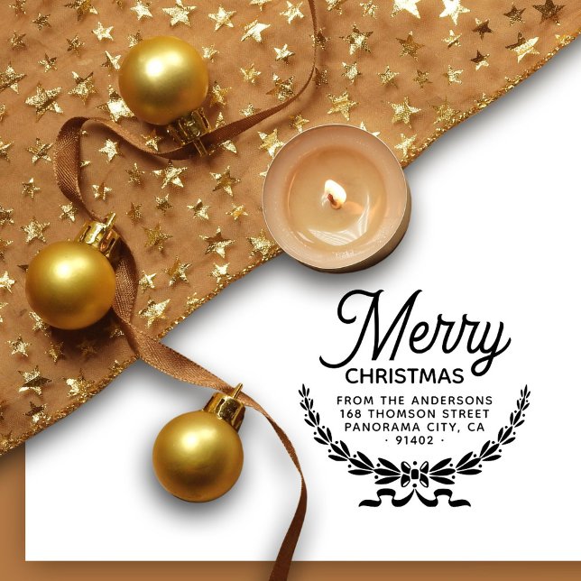 Botanische Frohe Weihnachtsfamilie Rücksendeadress Gummistempel (Von Creator hochgeladen)