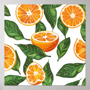 Botanische Frucht Orange Citrus Nahtlos Poster