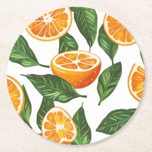 Botanische Frucht Orange Citrus Nahtlos Runder Pappuntersetzer