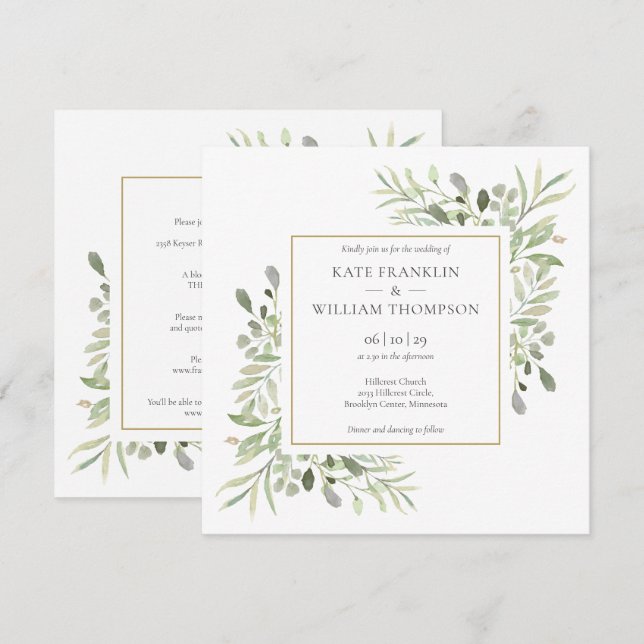 Botanische Gärten Gold Rahmen in einer Hochzeit Einladung (Vorne/Hinten)