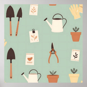 Botanische Gartenaccessoires Muster Poster