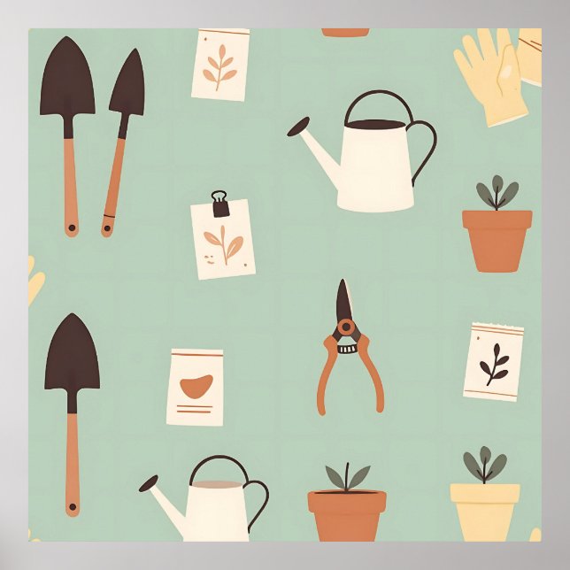Botanische Gartenaccessoires Muster Poster (Vorne)