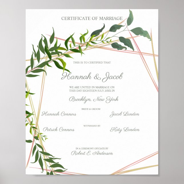 Botanische Geometrie mit Blätter Hochzeit Poster (Vorne)