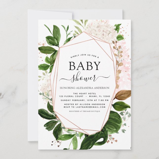 Botanische Geometrische Elegant der Babydusche Einladung (Vorderseite)