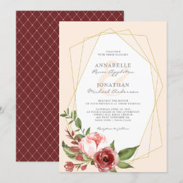 Botanische Geometrische Hochzeit der Blume Burgund Einladung