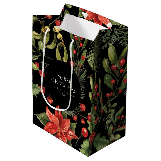 Botanische Gewohnheit für Weihnachtswasserfarbe Mittlere Geschenktüte (Vorderseite Schrägansicht)