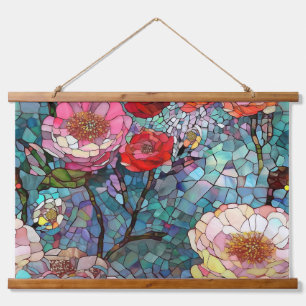 Botanische Glasblätter Wandteppich Mit Holzrahmen