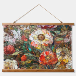 Botanische Glasblätter Wandteppich Mit Holzrahmen