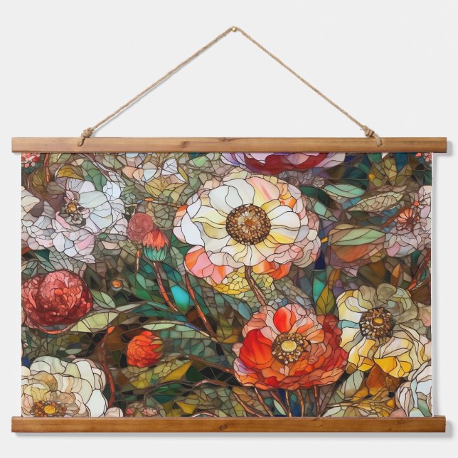 Botanische Glasblätter Wandteppich Mit Holzrahmen (Vorne)