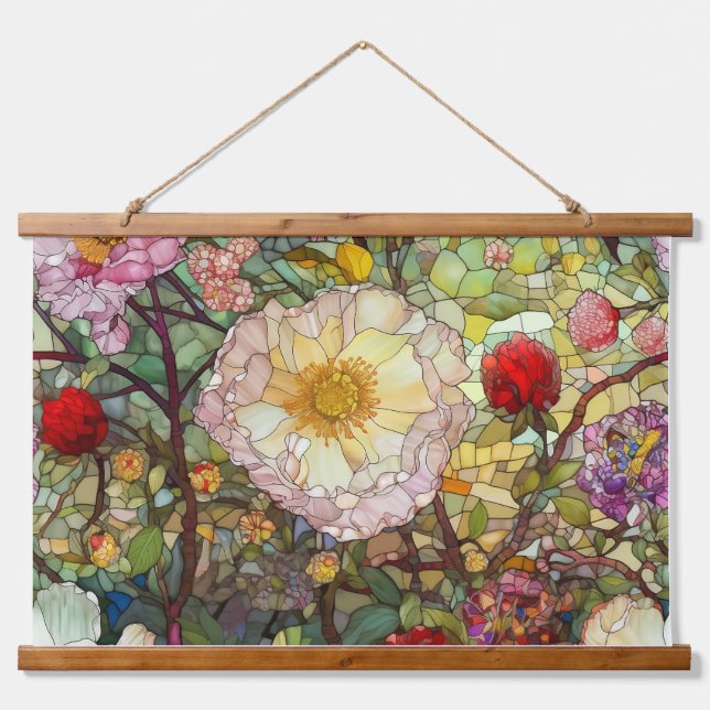 Botanische Glasblätter Wandteppich Mit Holzrahmen (Vorne)