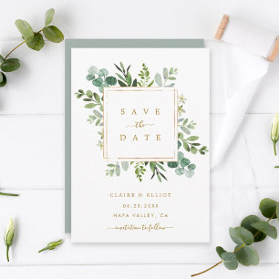 Botanische Gold-Grün-Hochzeit-Sparen Sie das Datum Save The Date