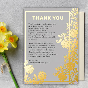 Botanische Goldene Blüten Hochzeit Dankeschön Kart Folieneinladung