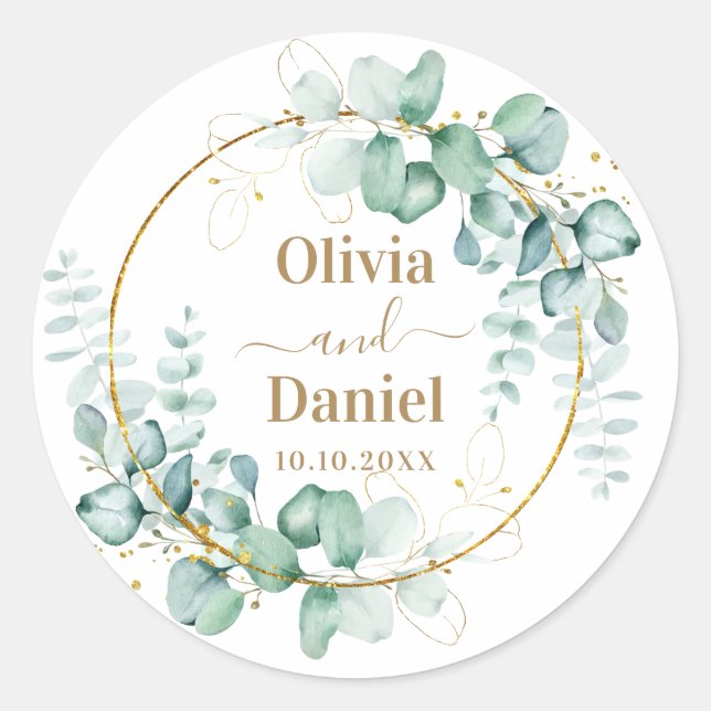 Botanische goldene Landschaft für Hochzeiten Runder Aufkleber (Vorderseite)
