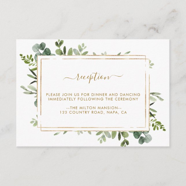 Botanische Goldgräber Hochzeitsempfang Begleitkarte (Vorderseite)