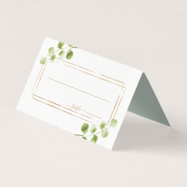 Botanische Goldgrün-Hochzeit-Platzkarte (Vorderseite)