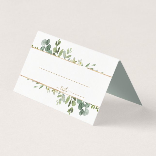 Botanische Goldgrün-Hochzeit-Platzkarte (Vorderseite)