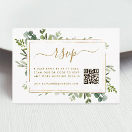 Botanische Goldgrün Hochzeit RSVP mit QR-Code Begleitkarte