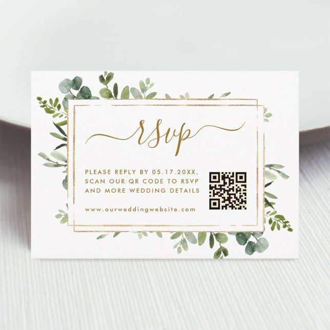 Botanische Goldgrün Hochzeit RSVP mit QR-Code Begleitkarte (Von Creator hochgeladen)