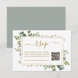 Botanische Goldgrün Hochzeit RSVP mit QR-Code Begleitkarte