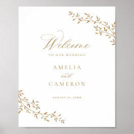 Botanische Goldhochzeit auf dem eleganten Leaf-Zwe Poster