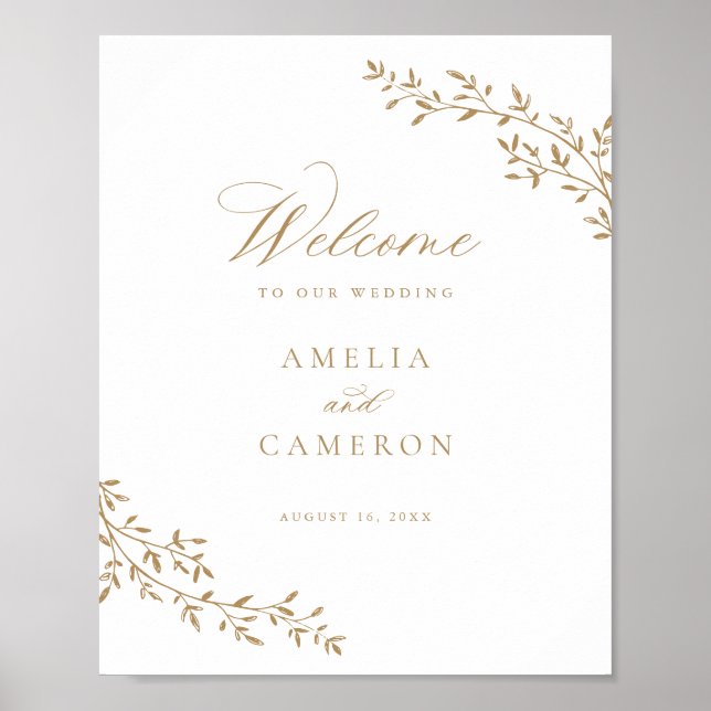 Botanische Goldhochzeit auf dem eleganten Leaf-Zwe Poster (Vorne)