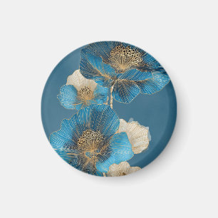 Botanische Goldlinienkunst Blaue Mohnblume Floral Magnet