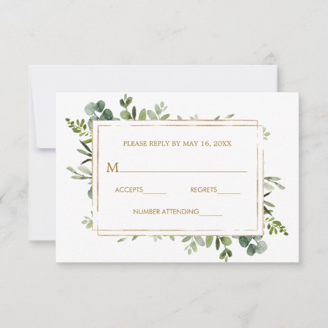 Botanische Goldschmiede Hochzeit RSVP Karte (Vorderseite)