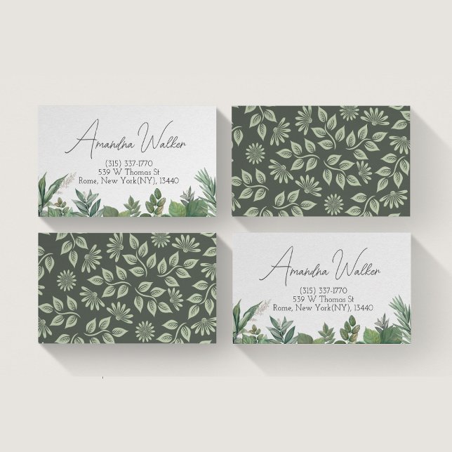 Botanische Green Foliage Business Card Visitenkarte (Botanical greenery-inspired business card)