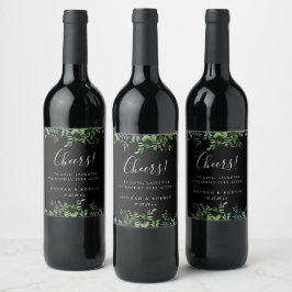Botanische Greenerie Rahmen Schwarze Hochzeit Weinetikett
