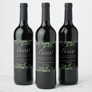 Botanische Greenerie Rahmen Schwarze Hochzeit Weinetikett