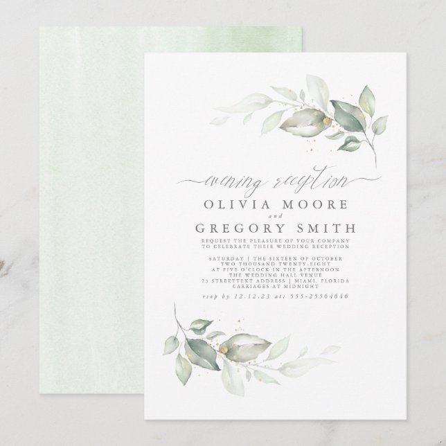 Botanische Grünanlage Abend Empfang Hochzeit Einladung (Vorne/Hinten)