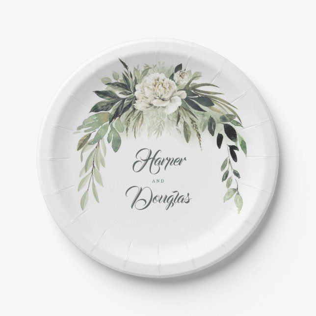 Botanische Grünanlage Garland Vintag Wasserfarbe Pappteller (Vorderseite)