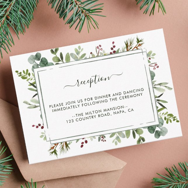 Botanische Grünanlage Weihnachten Hochzeit Empfang Begleitkarte (Von Creator hochgeladen)
