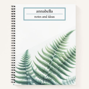 Botanische grüne Farnblätter Wasserfarbe Elegant Notizbuch