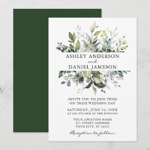 Botanische Grüne Hochzeit im eleganten Watercolor Einladung