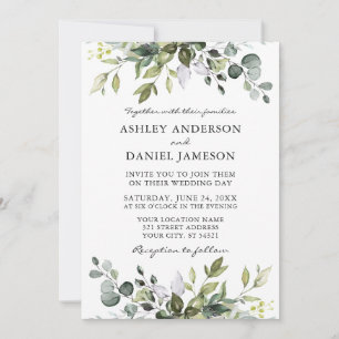 Botanische Grüne Hochzeit im eleganten Watercolor Einladung